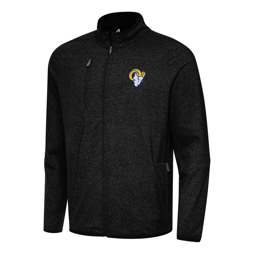 Men's Antigua Heather Black Los Angeles Rams Hold-Up Tri-Blend Full-Zip Jacket