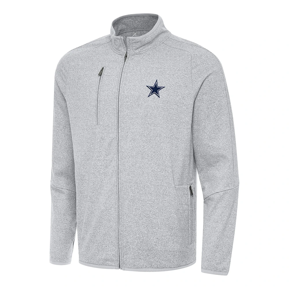 Men's Antigua Heather Gray Dallas Cowboys Hold-Up Tri-Blend Full-Zip Jacket
