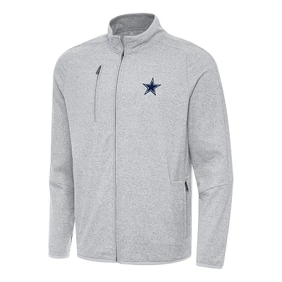 Men's Antigua Heather Gray Dallas Cowboys  Hold-Up Tri-Blend Full-Zip Jacket
