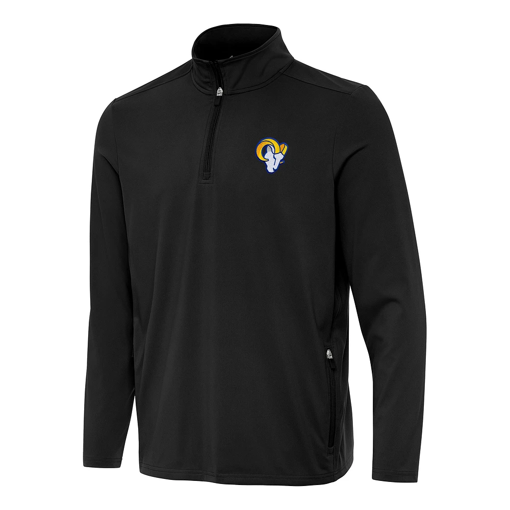 Men's Antigua Black Los Angeles Rams Perilous Quarter-Zip Pullover Top