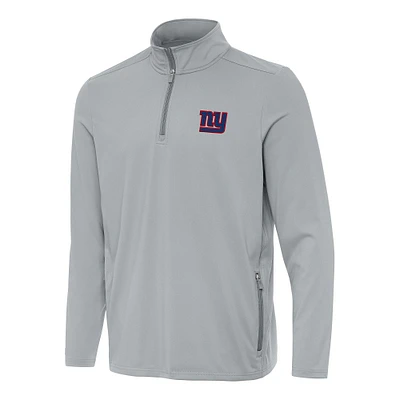 Men's Antigua  Gray New York Giants Perilous Quarter-Zip Pullover Top
