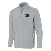 Men's Antigua  Gray New York Giants Perilous Quarter-Zip Pullover Top