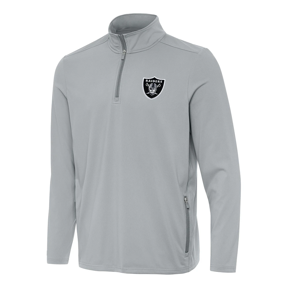 Men's Antigua Gray Las Vegas Raiders Perilous Quarter-Zip Pullover Top