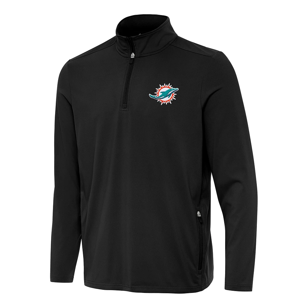 Men's Antigua Black Miami Dolphins Perilous Quarter-Zip Pullover Top