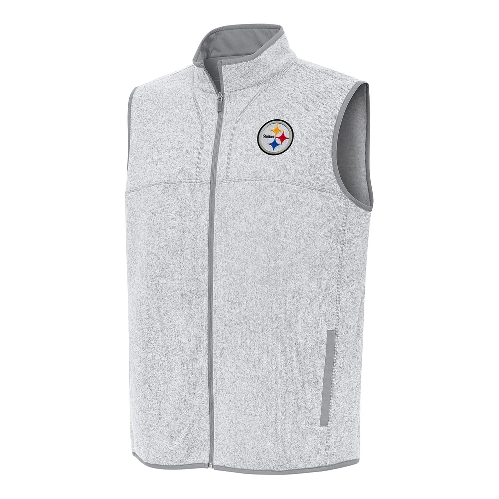 Men's Antigua Heather Gray Pittsburgh Steelers Fortune Full-Zip Vest
