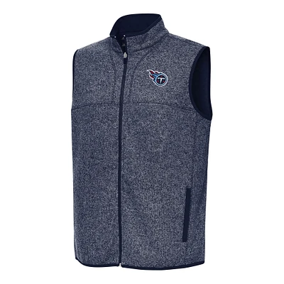 Men's Antigua  Heather Navy Tennessee Titans Fortune Full-Zip Vest