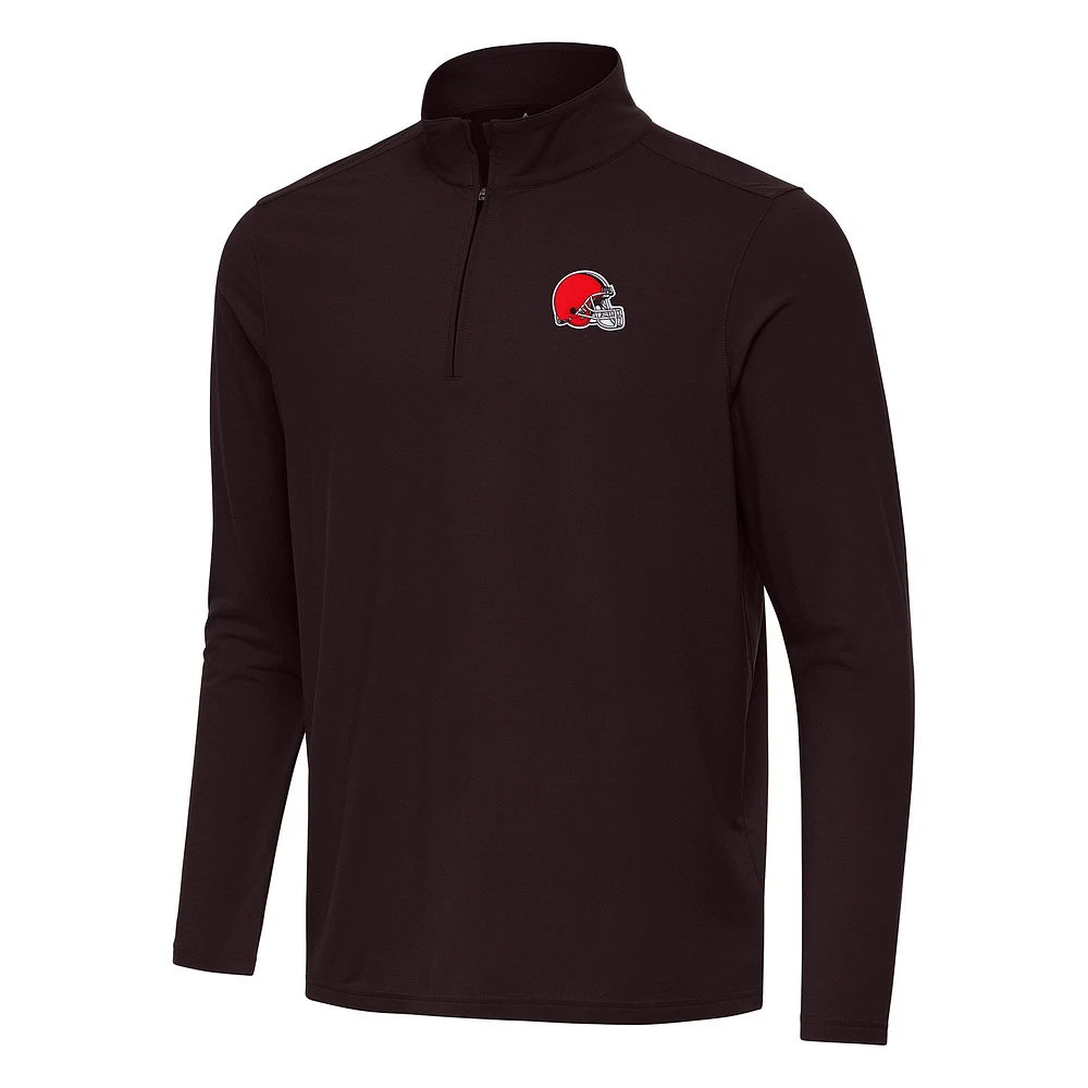 Men's Antigua Brown Cleveland Browns Intent Quarter-Zip Pullover Top