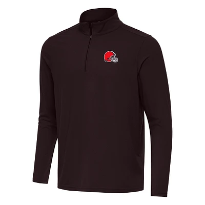 Men's Antigua Brown Cleveland Browns Intent Quarter-Zip Pullover Top