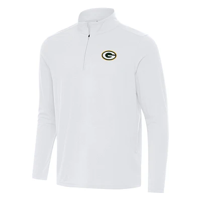 Men's Antigua White Green Bay Packers Intent Quarter-Zip Pullover Top