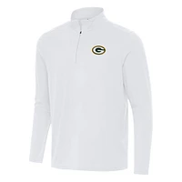 Men's Antigua White Green Bay Packers Intent Quarter-Zip Pullover Top