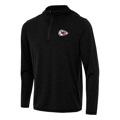 Men's Antigua Heather Black Kansas City Chiefs  Tidy Quarter-Zip Pullover Hoodie