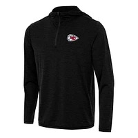 Men's Antigua Heather Black Kansas City Chiefs  Tidy Quarter-Zip Pullover Hoodie