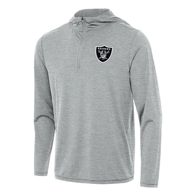 Men's Antigua Heather Gray Las Vegas Raiders  Tidy Quarter-Zip Pullover Hoodie