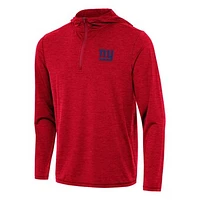 Men's Antigua Heather Red New York Giants  Tidy Quarter-Zip Pullover Hoodie