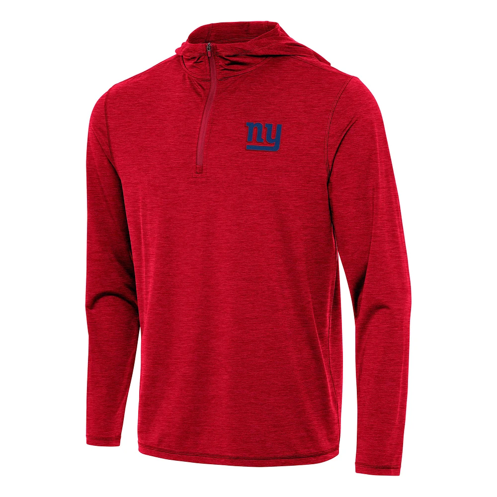 Men's Antigua Heather Red New York Giants Tidy Quarter-Zip Pullover Hoodie