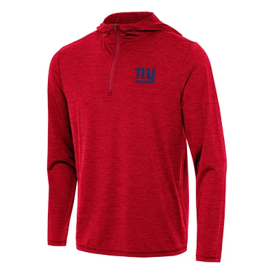 Men's Antigua Heather Red New York Giants  Tidy Quarter-Zip Pullover Hoodie