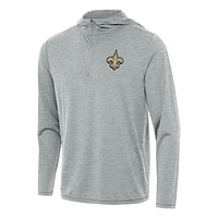 Men's Antigua Heather Gray New Orleans Saints  Tidy Quarter-Zip Pullover Hoodie
