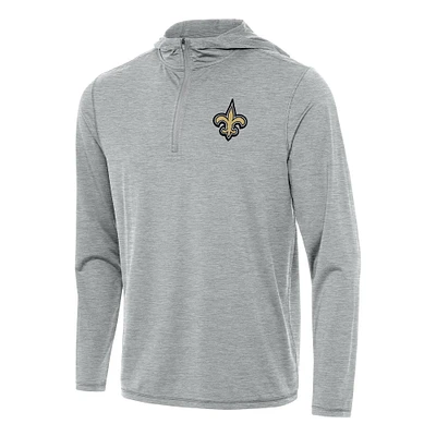 Men's Antigua Heather Gray New Orleans Saints  Tidy Quarter-Zip Pullover Hoodie