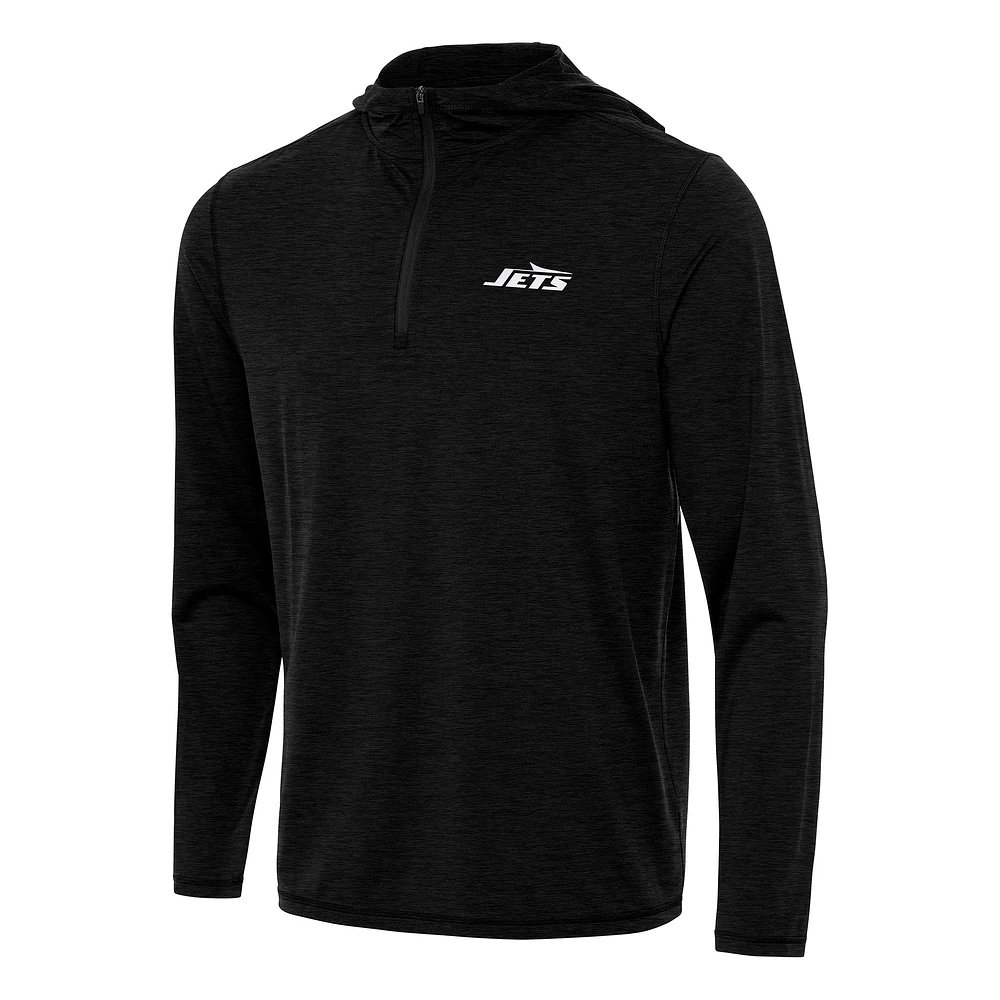 Men's Antigua Heather Black New York Jets Tidy Quarter-Zip Pullover Hoodie