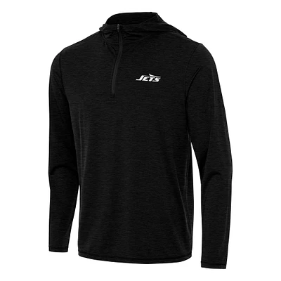 Men's Antigua Heather Black New York Jets  Tidy Quarter-Zip Pullover Hoodie