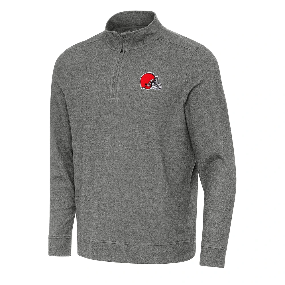 Men's Antigua Heather Cleveland Browns Subtle Quarter-Zip Top
