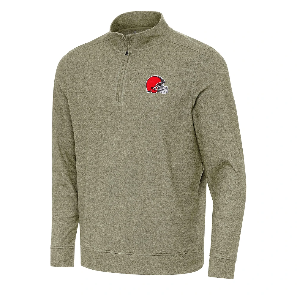 Men's Antigua Olive Cleveland Browns Subtle Quarter-Zip Top