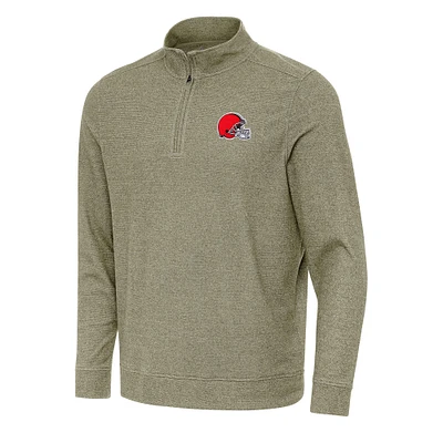 Men's Antigua Olive Cleveland Browns Subtle Quarter-Zip Top