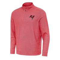 Men's Antigua Heather Red Tampa Bay Buccaneers Subtle Quarter-Zip Top