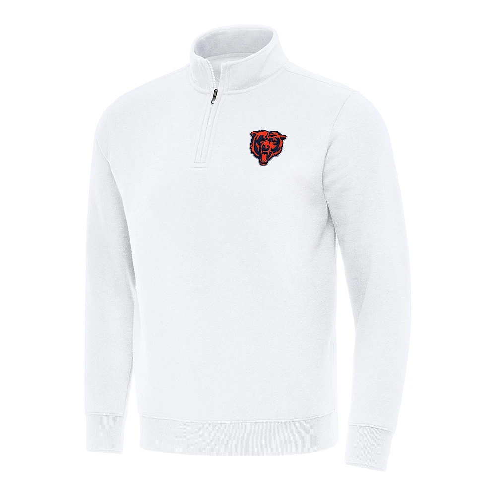 Men's Antigua White Chicago Bears Victory Quarter-Zip Pullover Top