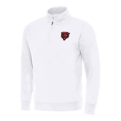 Men's Antigua White Chicago Bears Victory Quarter-Zip Pullover Top