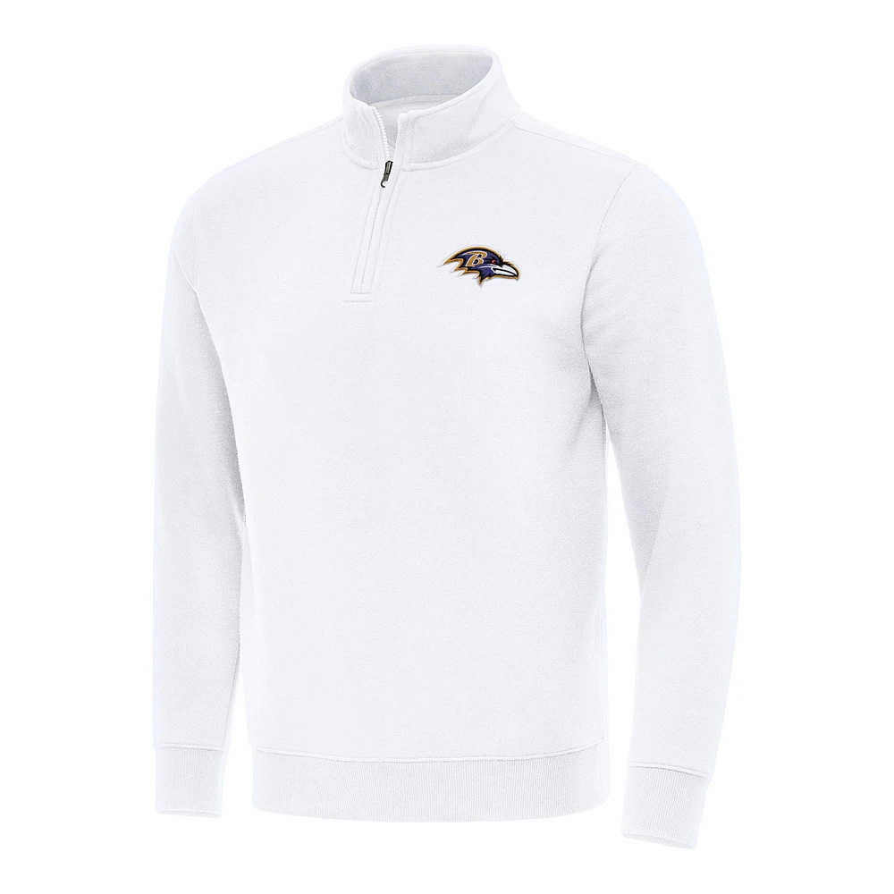 Men's Antigua White Baltimore Ravens Victory Quarter-Zip Pullover Top