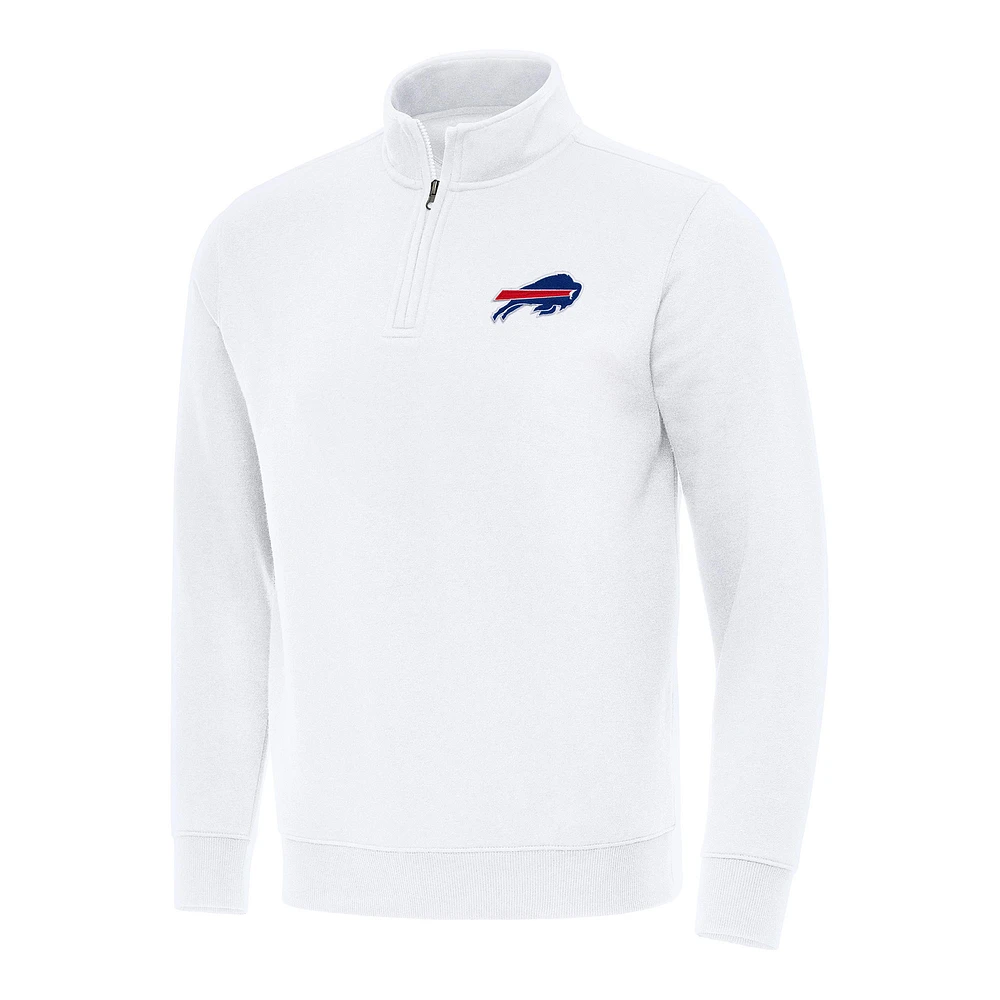 Men's Antigua White Buffalo Bills Victory Quarter-Zip Pullover Top