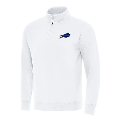 Men's Antigua White Buffalo Bills Victory Quarter-Zip Pullover Top