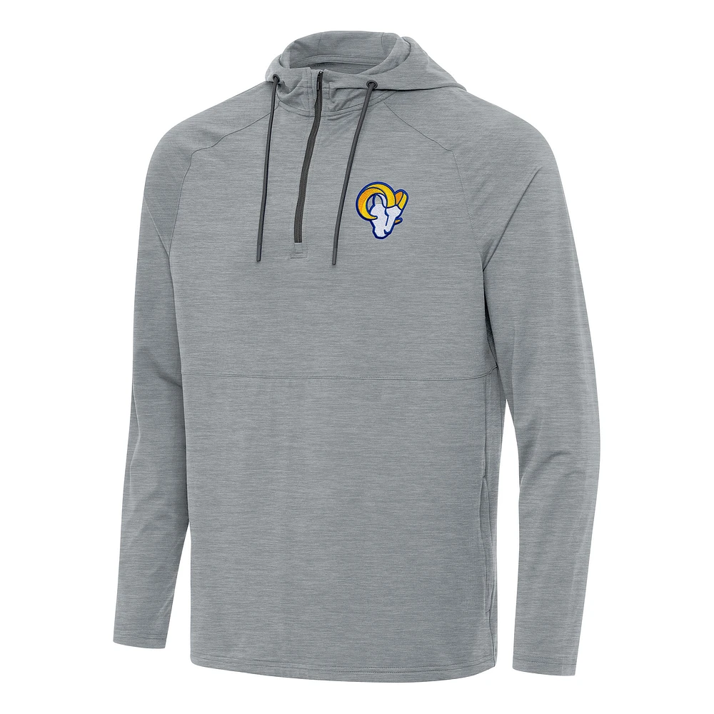 Men's Antigua Heather Gray Los Angeles Rams Spikes Quarter-Zip Pullover Hoodie