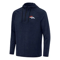 Men's Antigua  Heather Navy Denver Broncos Spikes Quarter-Zip Pullover Hoodie