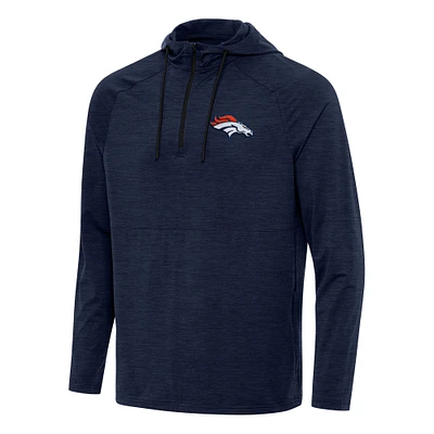 Men's Antigua  Heather Navy Denver Broncos Spikes Quarter-Zip Pullover Hoodie