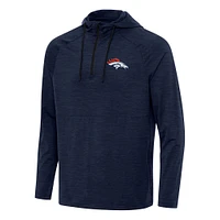 Men's Antigua  Heather Navy Denver Broncos Spikes Quarter-Zip Pullover Hoodie