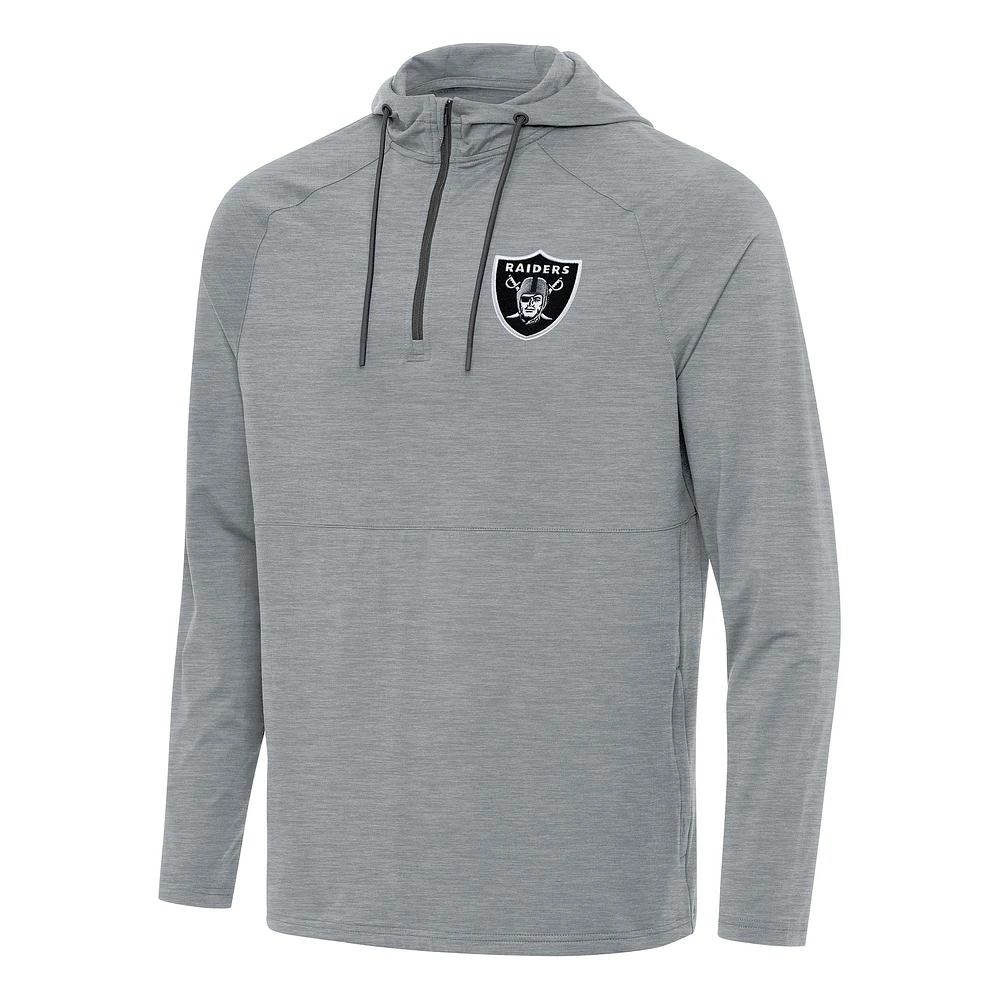 Men's Antigua Heather Gray Las Vegas Raiders Spikes Quarter-Zip Pullover Hoodie