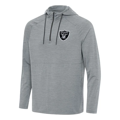 Men's Antigua  Heather Gray Las Vegas Raiders Spikes Quarter-Zip Pullover Hoodie