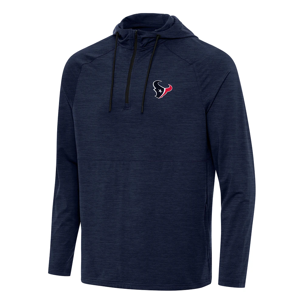 Men's Antigua Heather Navy Houston Texans Spikes Quarter-Zip Pullover Hoodie