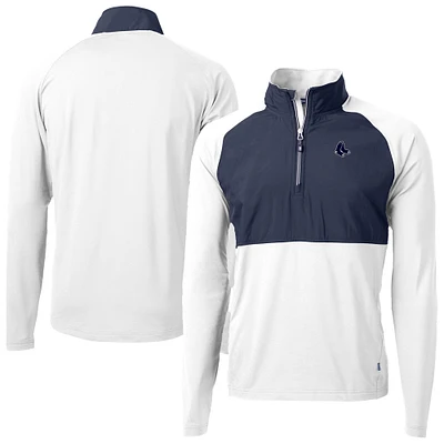 Men's Cutter & Buck White Boston Red Sox Adapt Eco Hybrid Raglan DryTec Quarter-Zip Jacket
