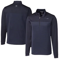 Men's Cutter & Buck Navy Atlanta Braves Traverse Eco Stripe Tri-Blend DryTec Quarter-Zip Top