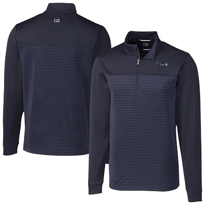 Men's Cutter & Buck Navy Atlanta Braves Traverse Eco Stripe Tri-Blend DryTec Quarter-Zip Top