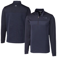 Men's Cutter & Buck Navy Atlanta Braves Traverse Eco Stripe Tri-Blend DryTec Quarter-Zip Top