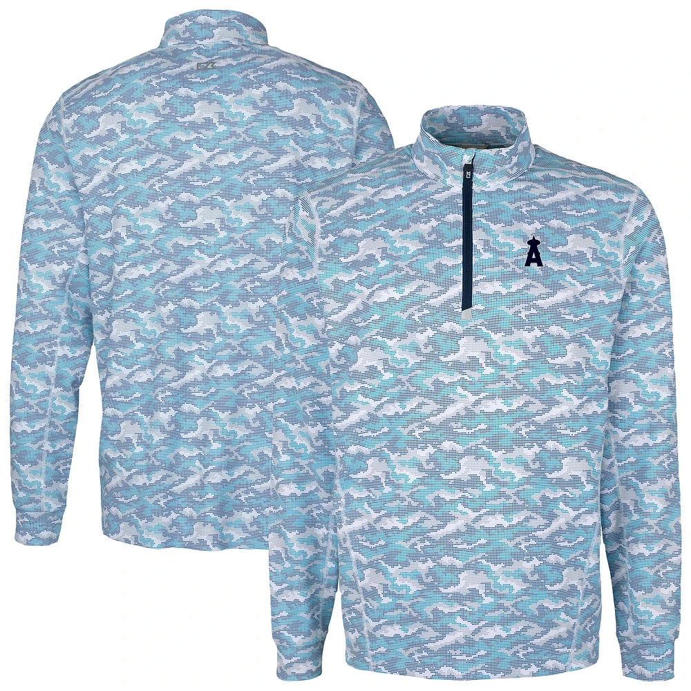 Men's Cutter & Buck Light Blue Los Angeles Angels Traverse Eco Camo Tri-Blend DryTec Quarter-Zip Jacket