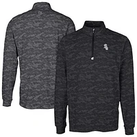 Men's Cutter & Buck Black Chicago White Sox Traverse Eco Camo Tri-Blend DryTec Quarter-Zip Jacket