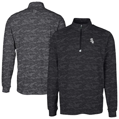 Men's Cutter & Buck Black Chicago White Sox Traverse Eco Camo Tri-Blend DryTec Quarter-Zip Jacket