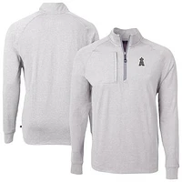 Men's Cutter & Buck Heather Gray Los Angeles Angels Adapt Eco Raglan Quarter-Zip Jacket