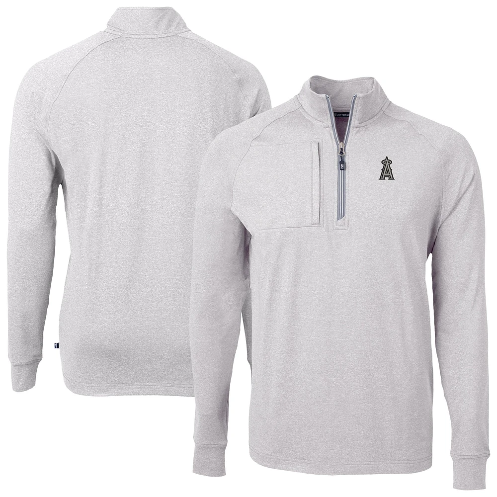 Men's Cutter & Buck Heather Gray Los Angeles Angels Adapt Eco Raglan Quarter-Zip Jacket