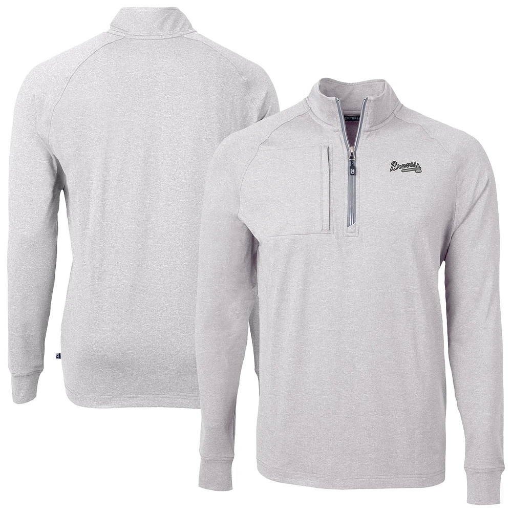 Men's Cutter & Buck Heather Gray Atlanta Braves Adapt Eco Raglan Quarter-Zip Jacket